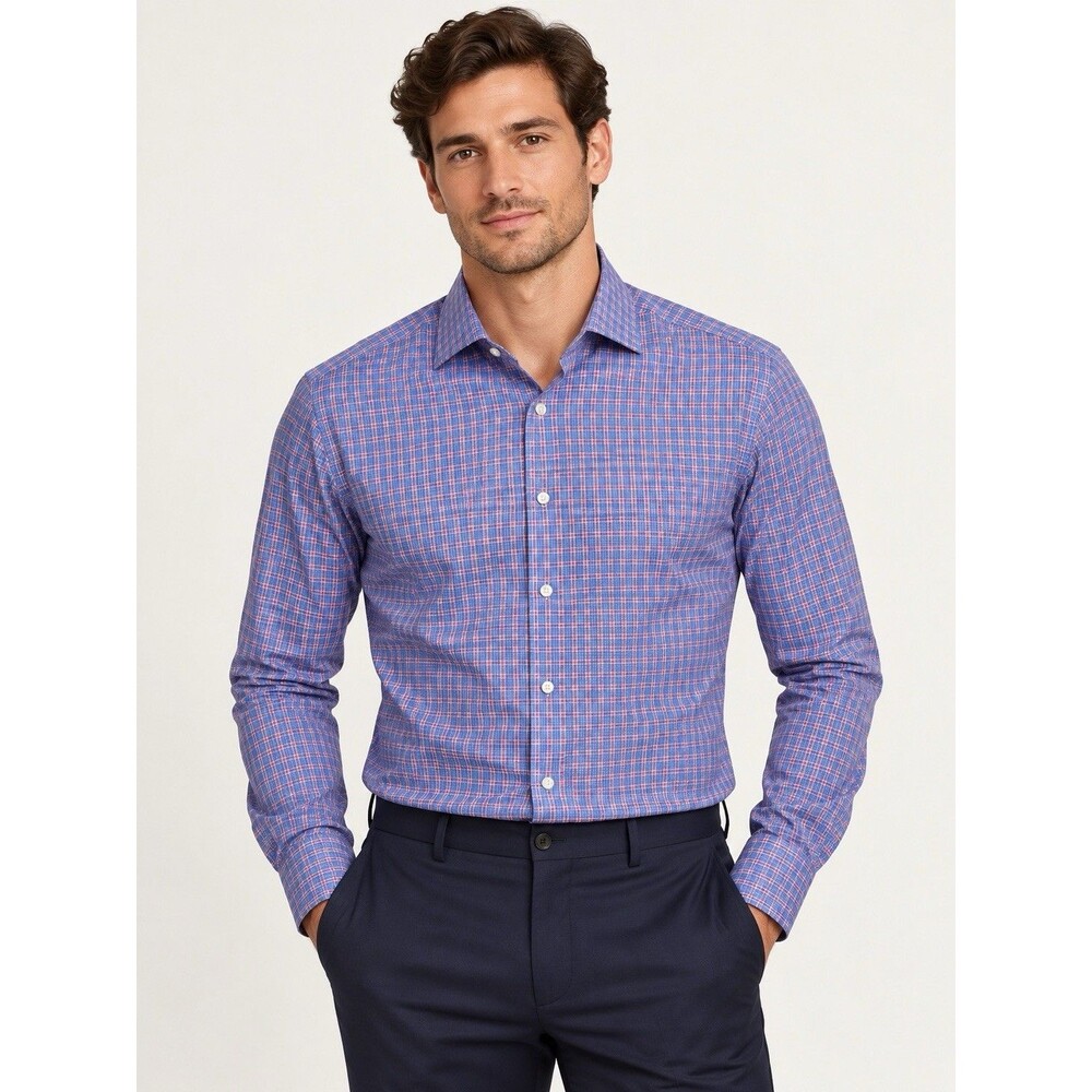 BOSS Hugo Boss Men’s Sharp Fit Easy Iron Blue Pink Check Dress Shirt D